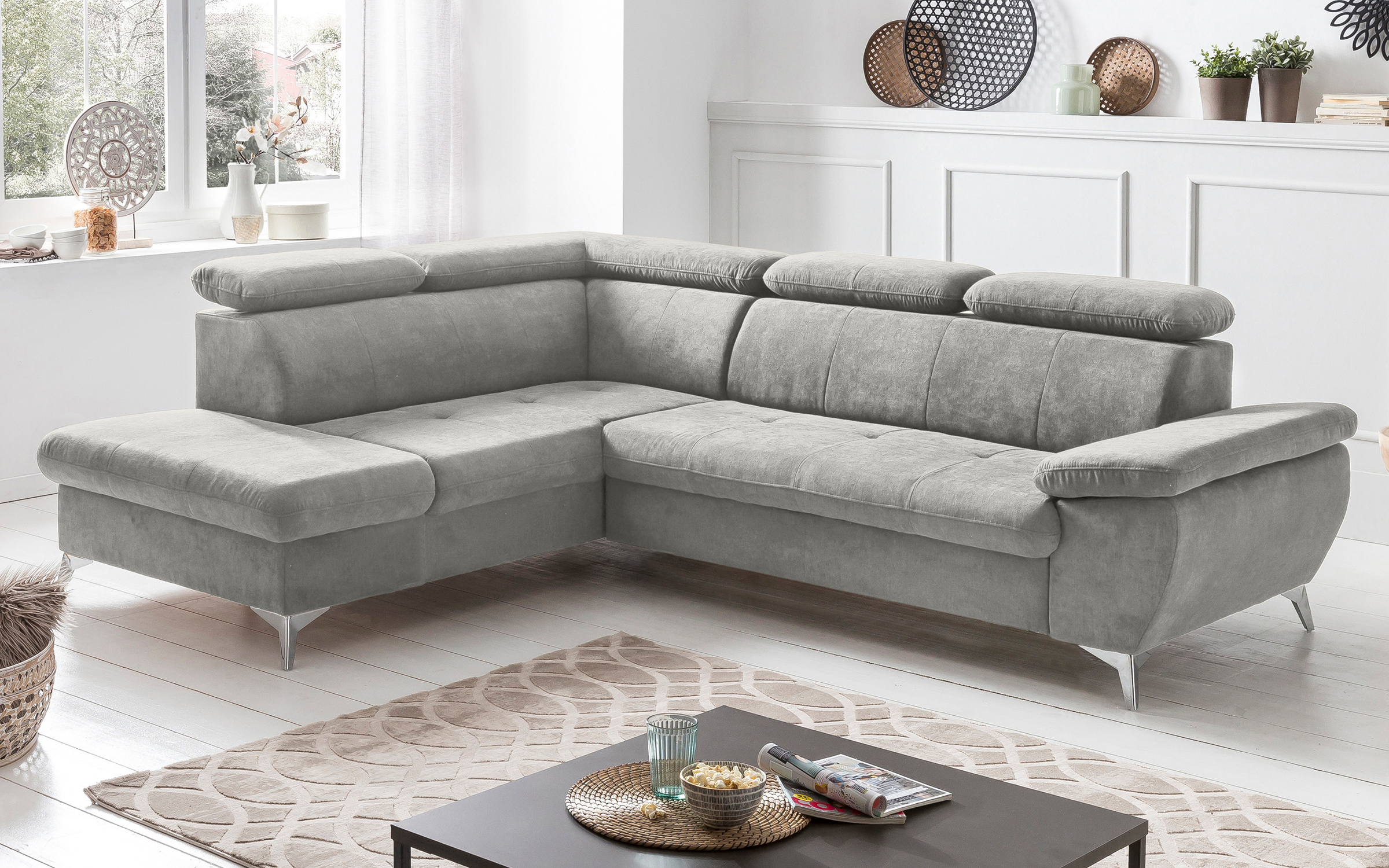 Extendable corner sofa Galaro, light grey  1